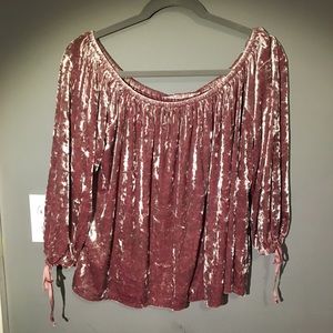 Pink Crushed Velvet Off-Shoulder Blouse